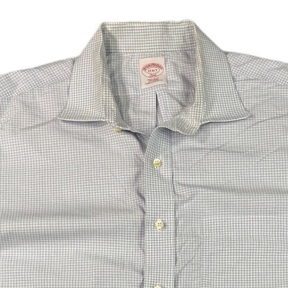 Brooks Brothers Mens Dress Shirt 17 6/7 Regular Fit Blue Checkered Non Iron - Picture 1 of 7
